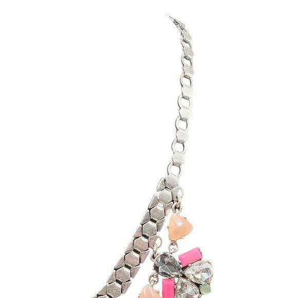 Stella & Dot Callie Statement Necklace 21" Silver Tone Bib Style Rhinestones - Picture 3 of 16